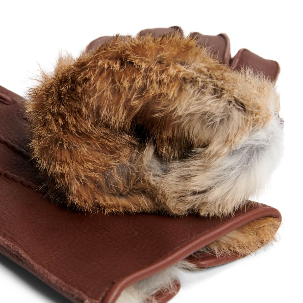 Brown Leather Gloves - Rabbit Fur Lining - American Deerskin XXXL - 12½/13